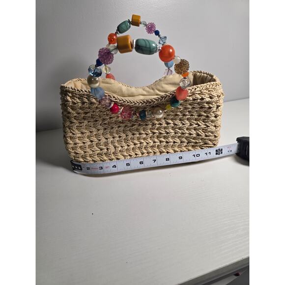 Capelli StrawWorld Hand Bag Beaded Handle Purse Boho Lightweight Woven Lagenlook - Picture 6 of 8